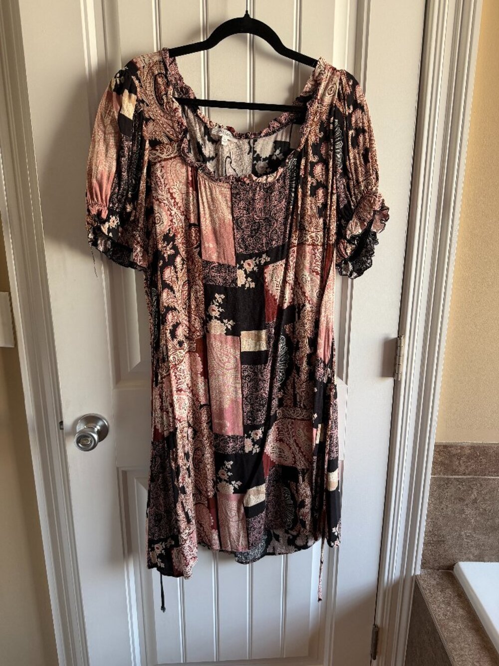 Persaya Patchwork Print Dress with Short Sleeves 3X
